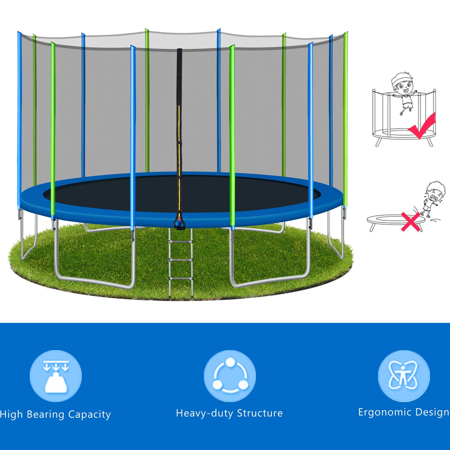 16FT Trampoline for Kids with Safety Enclosure Net, Ladder and 12 Wind Stakes, Round Outdoor Recreational Trampoline