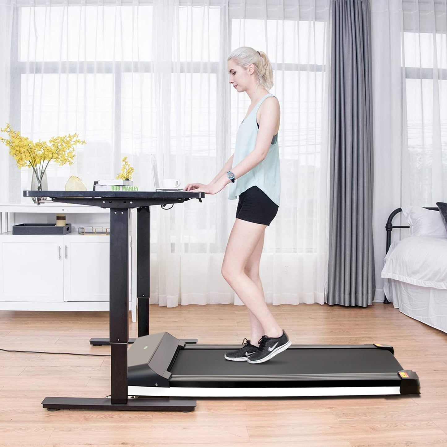 Portable Treadmill Under Desk Walking Pad Flat Slim Treadmill with LDE Display  Sport APP, Running Machine for Apartment and Small Space without Assembling