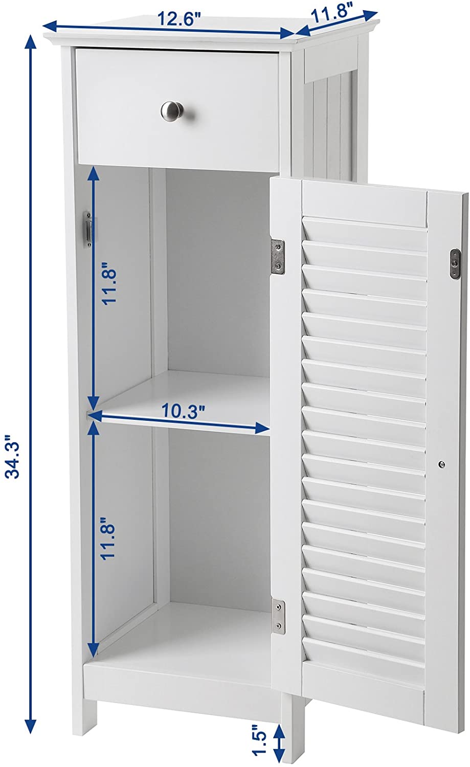 Bathroom Floor Cabinet Storage Organizer Set with Drawer and Single Shutter Door Wooden White