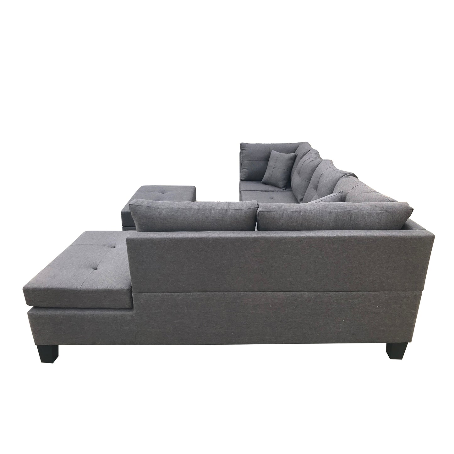 Sectional Sofa Set  for Living Room  with  Right Hand Chaise Lounge and Storage Ottoman  (Dark Grey)