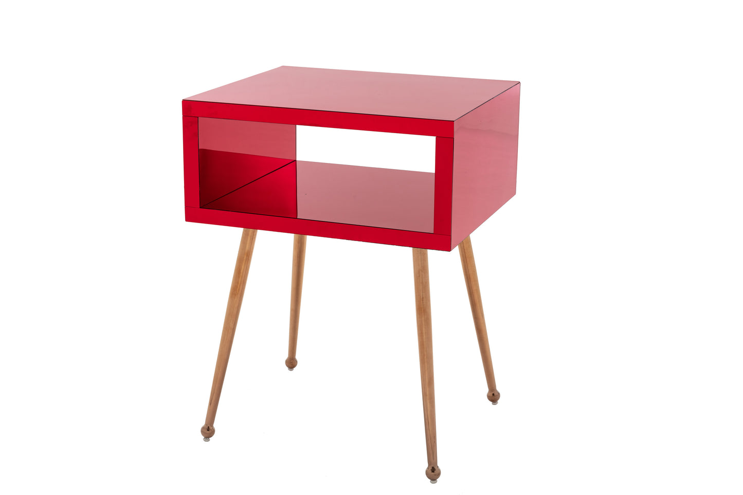 MIRROR END TABLE  MIRROR NIGHTSTAND   ENDSIDE TABLE  (Wire  Red)