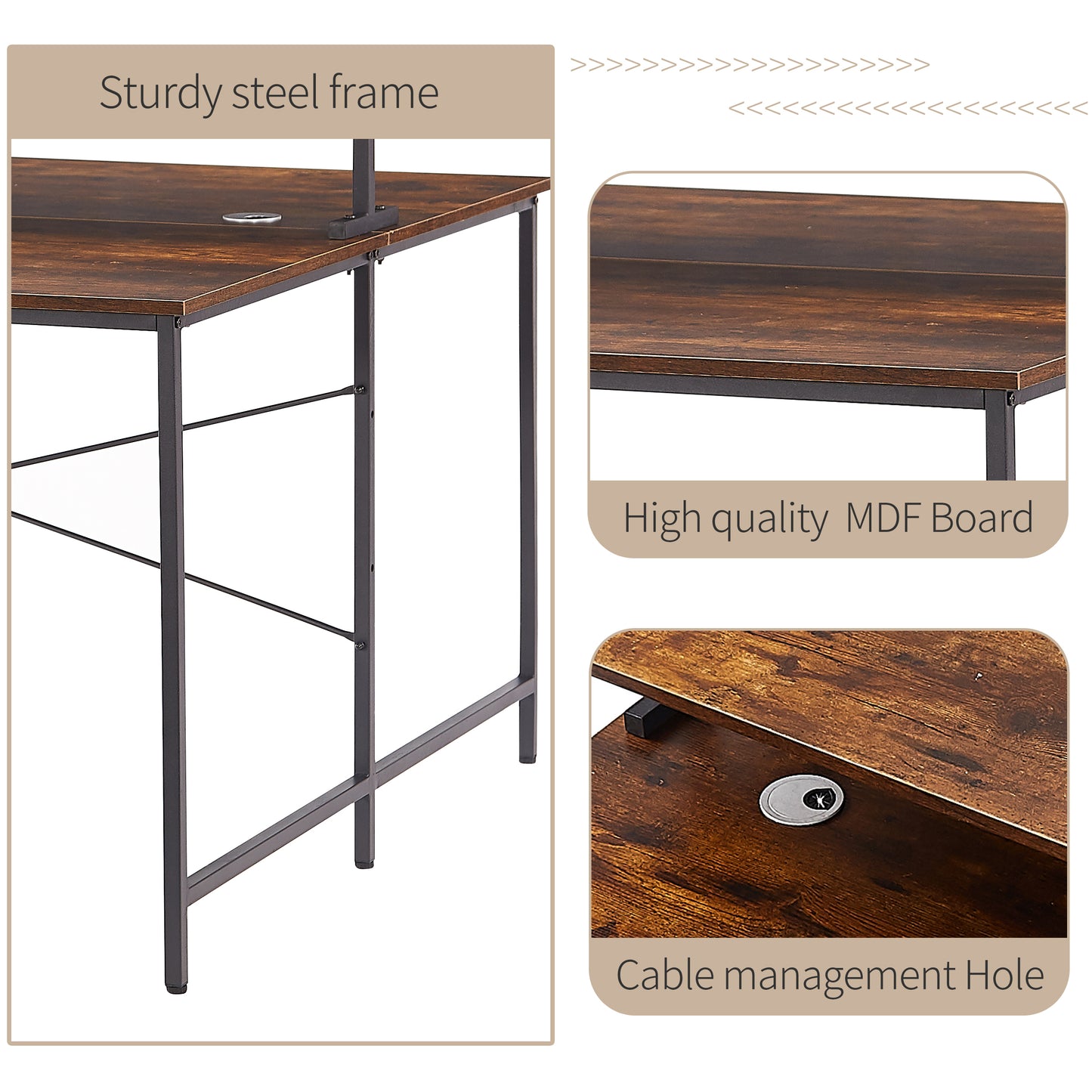 Two Person Computer Desk with Monitor Shelf /Double Workstation 47 x 47 Inch Extra Large Office Desks（Brown)