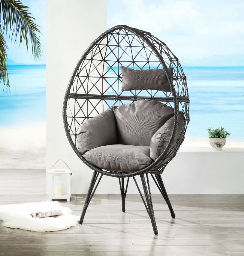 Aeven Patio Lounge Chair, Light Gray Fabric & Black Wicker 45111