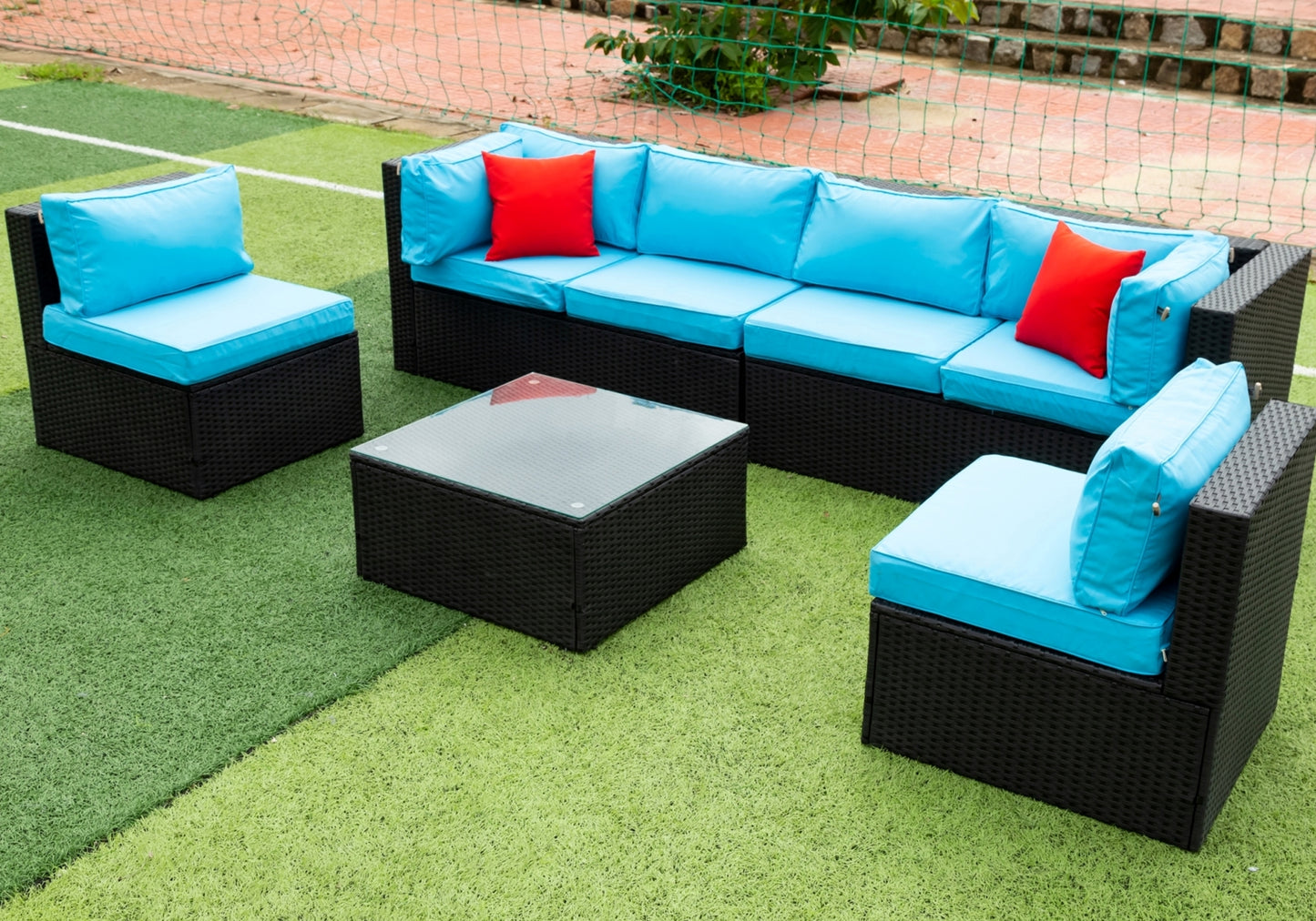 5 Pieces PE Rattan sectional Outdoor Furniture Cushioned  U Sofa set with 2 Pillow