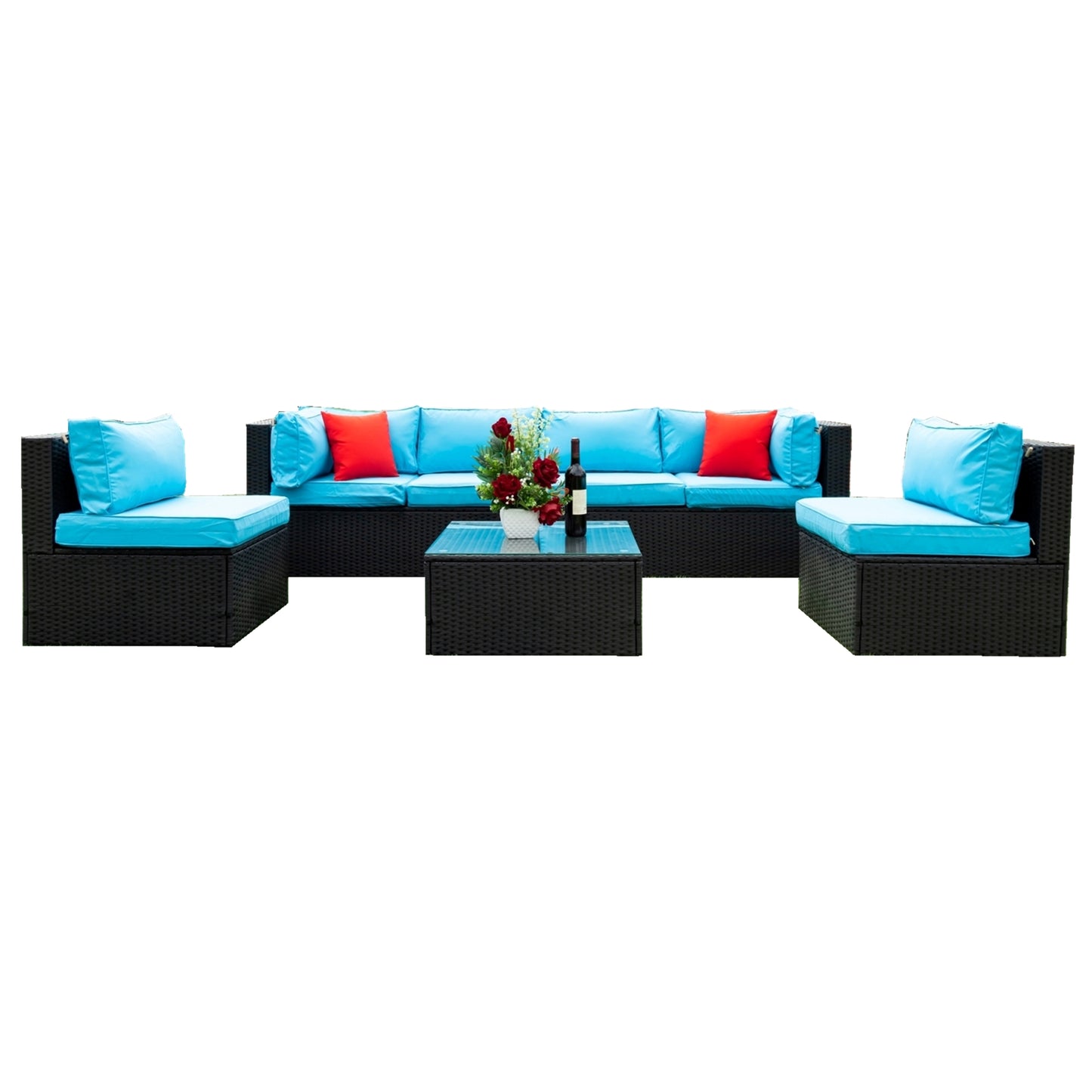 5 Pieces PE Rattan sectional Outdoor Furniture Cushioned  U Sofa set with 2 Pillow