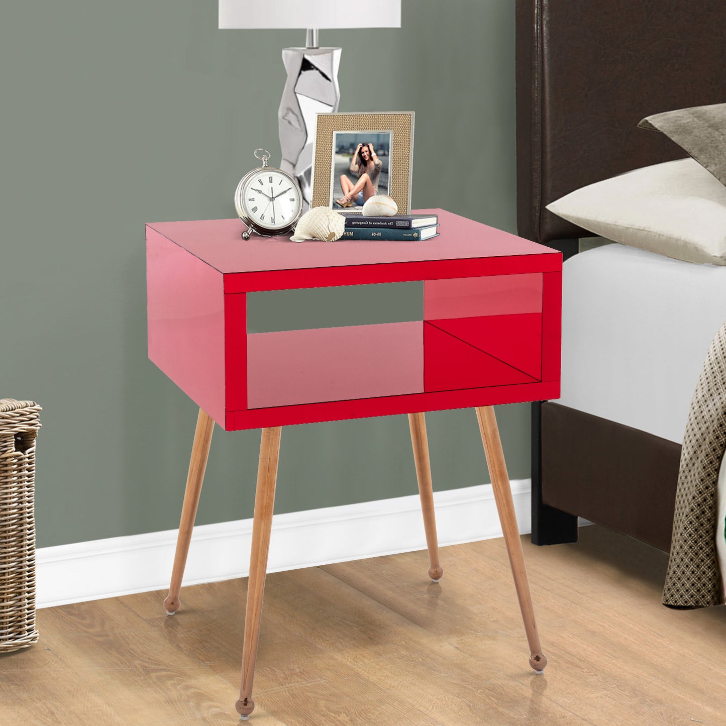 MIRROR END TABLE  MIRROR NIGHTSTAND   ENDSIDE TABLE  (Wire  Red)