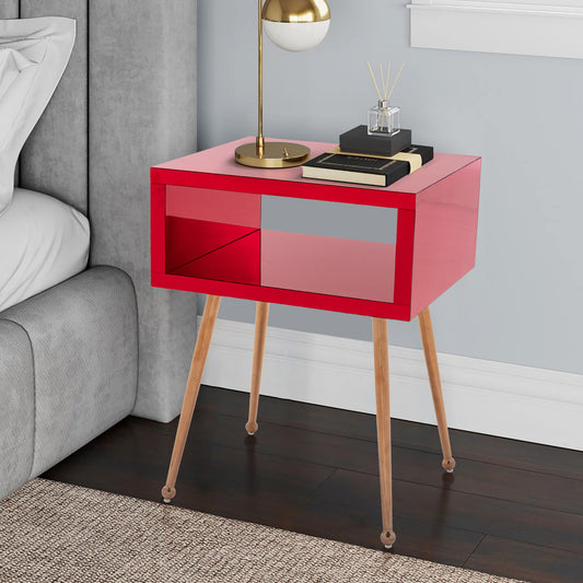 MIRROR END TABLE  MIRROR NIGHTSTAND   ENDSIDE TABLE  (Wire  Red)