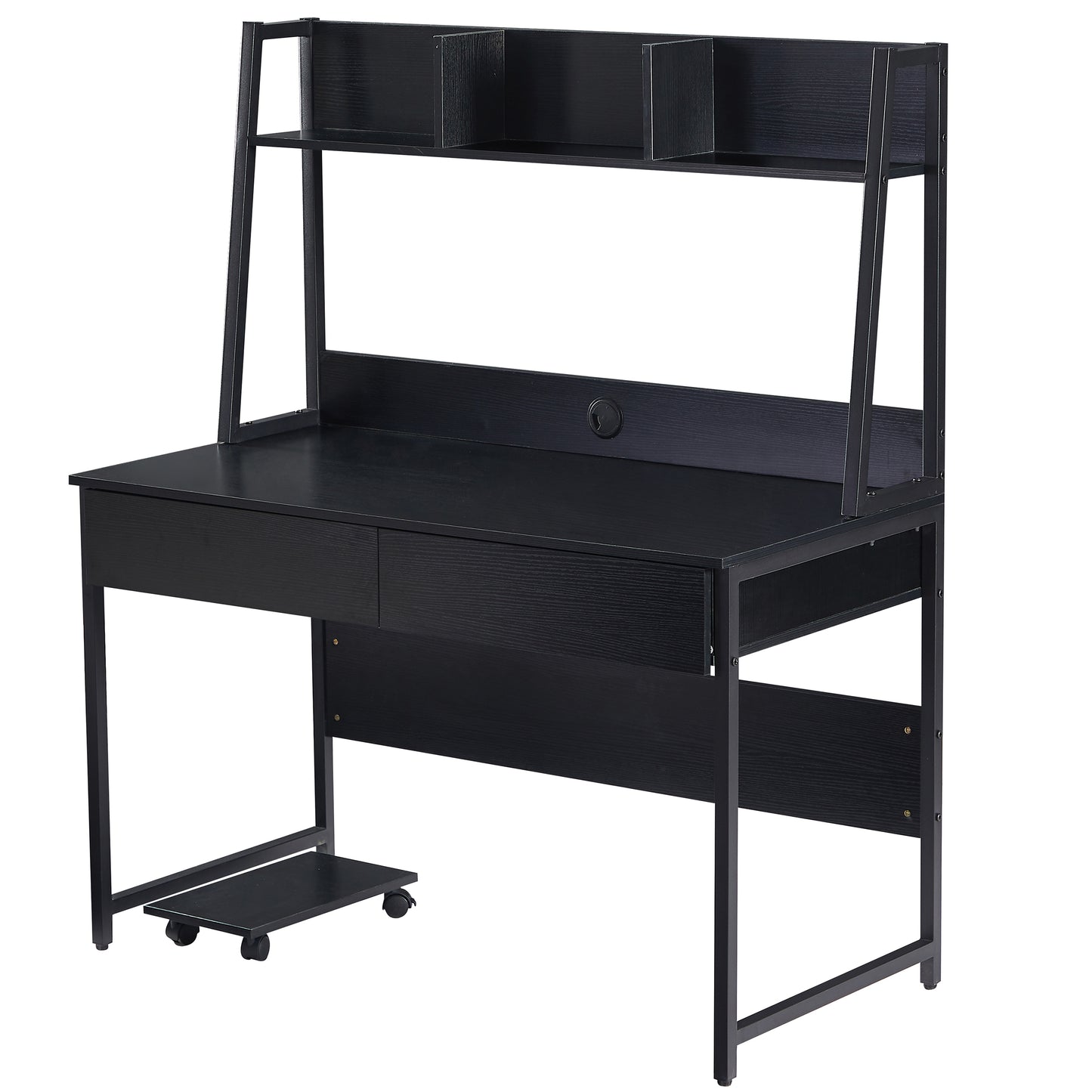 Home office Computer Desk with Hutch/ Bookshelf, Desk with Space Saving Design（Black）