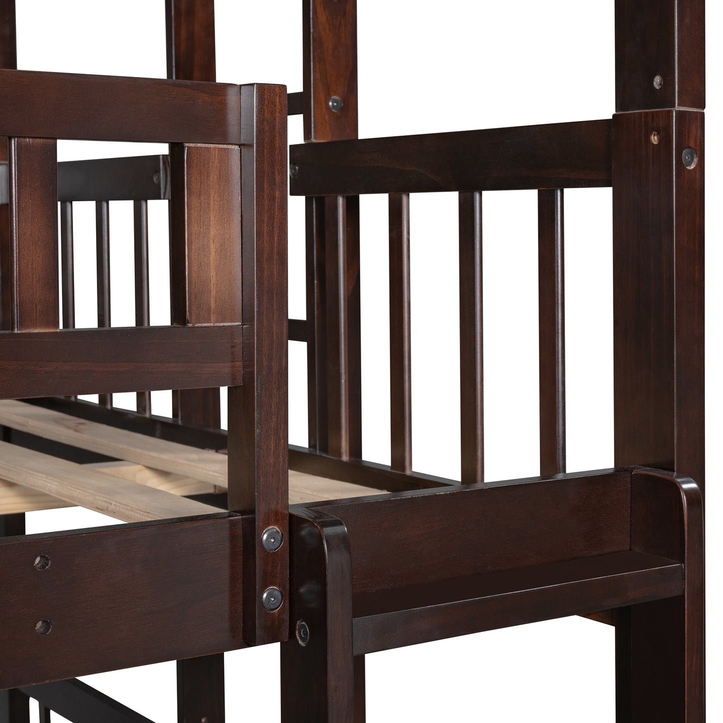 Full-Over-Full-Over-Full Triple Bed with Built-in Ladder and Slide for Kids, Triple Bunk Bed with Guardrails, Espresso