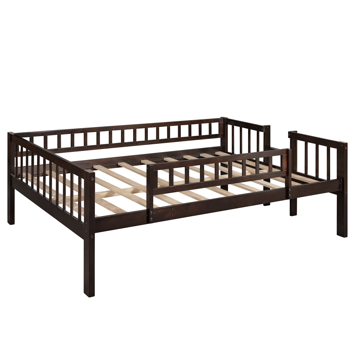 Full-Over-Full-Over-Full Triple Bed with Built-in Ladder and Slide for Kids, Triple Bunk Bed with Guardrails, Espresso