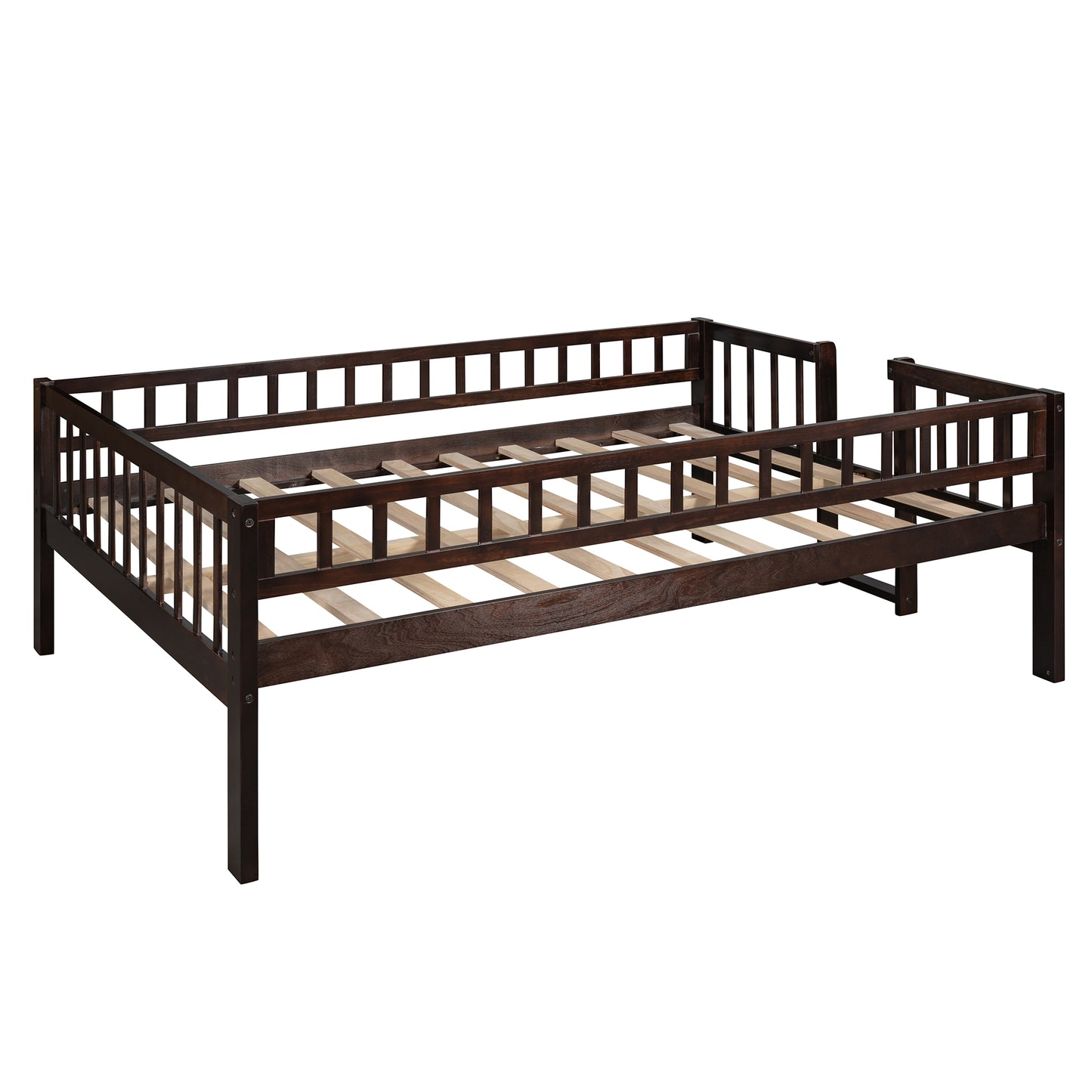 Full-Over-Full-Over-Full Triple Bed with Built-in Ladder and Slide for Kids, Triple Bunk Bed with Guardrails, Espresso