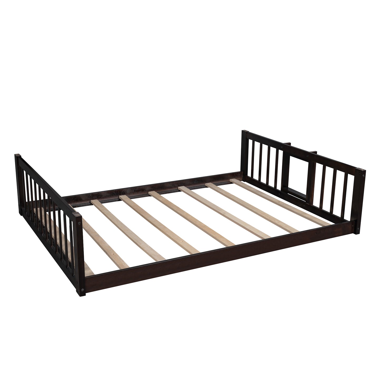 Full-Over-Full-Over-Full Triple Bed with Built-in Ladder and Slide for Kids, Triple Bunk Bed with Guardrails, Espresso