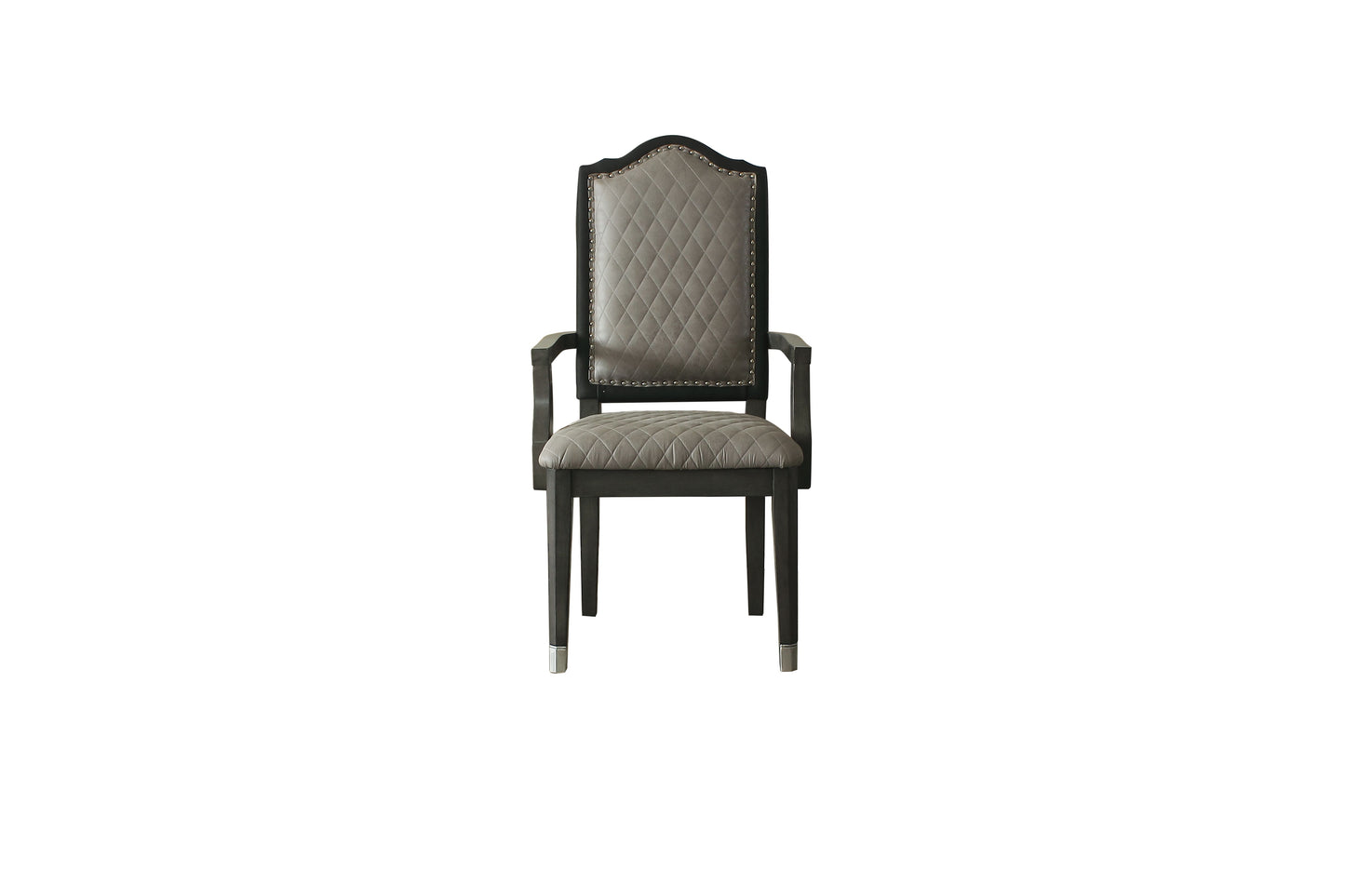 House Beatrice Arm Chair, Two Tone Beige Fabric & Charcoal Finish 68813