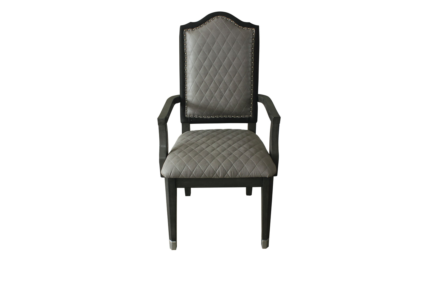 House Beatrice Arm Chair, Two Tone Beige Fabric & Charcoal Finish 68813