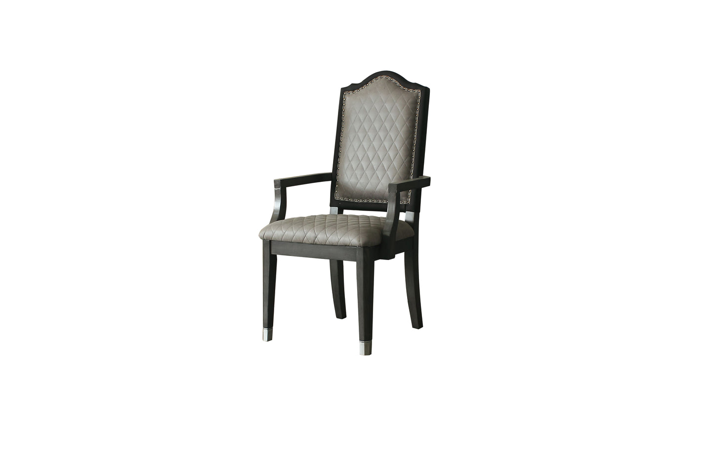 House Beatrice Arm Chair, Two Tone Beige Fabric & Charcoal Finish 68813