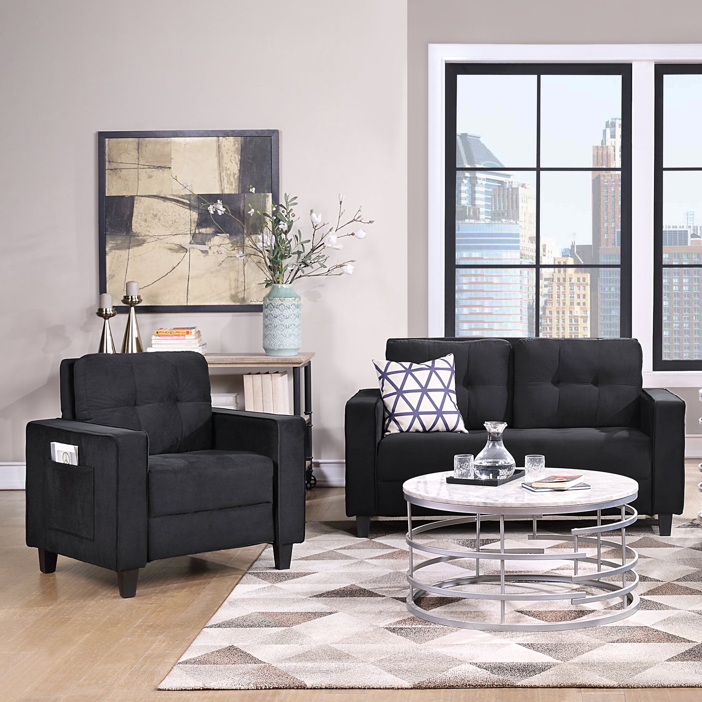 Sofa Set Morden Style Couch Furniture Upholstered Armchair, Loveseat and Three Seat for Home or Office (1+2 Seat)