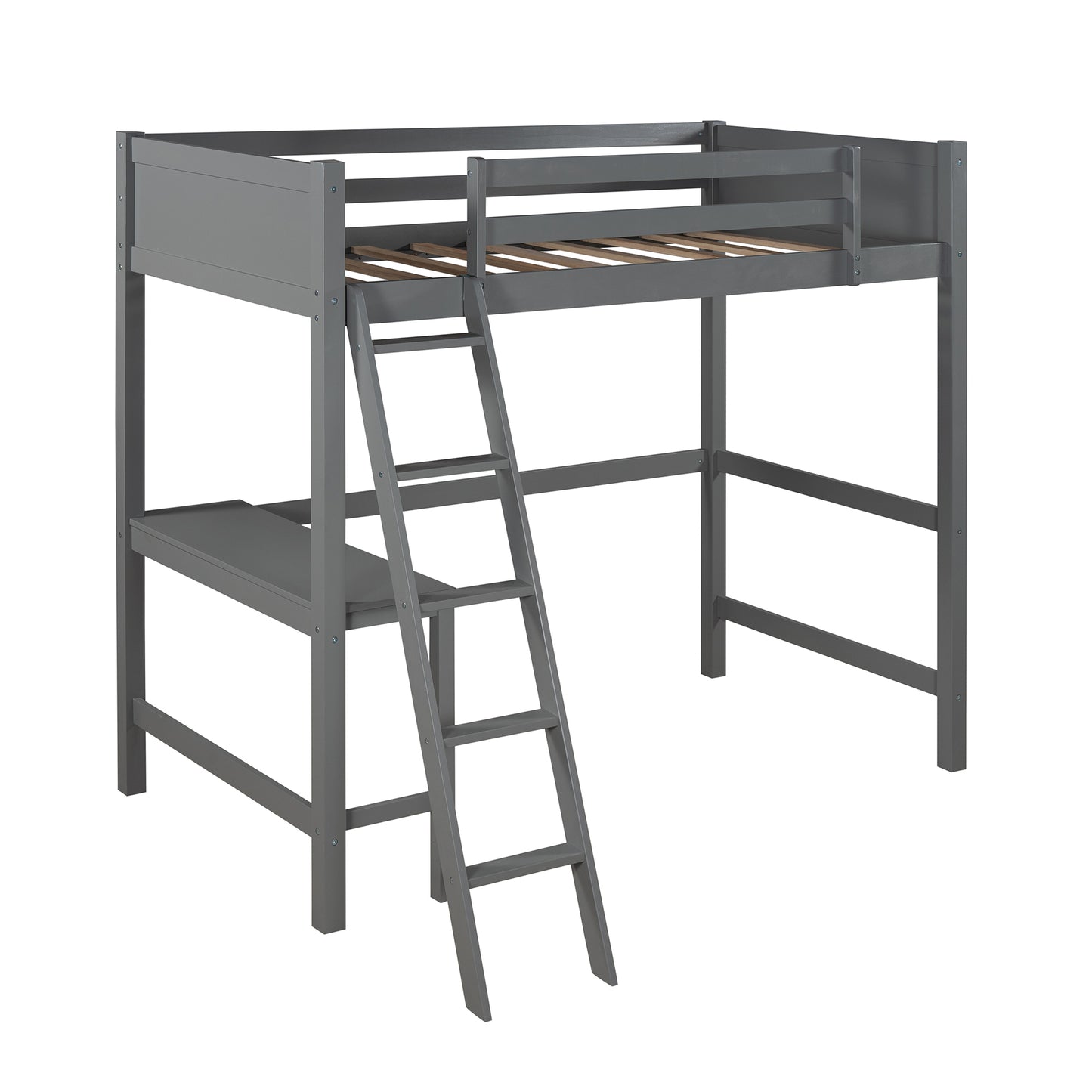 Twin size Loft Bed with Desk and Ladder-Gray