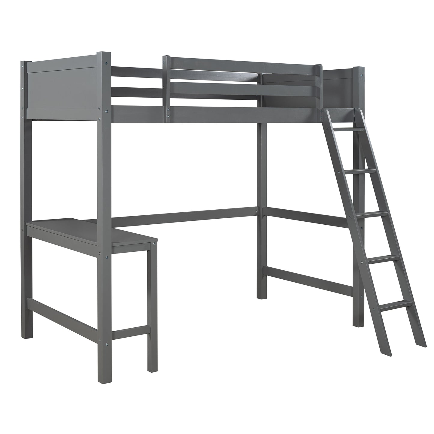 Twin size Loft Bed with Desk and Ladder-Gray