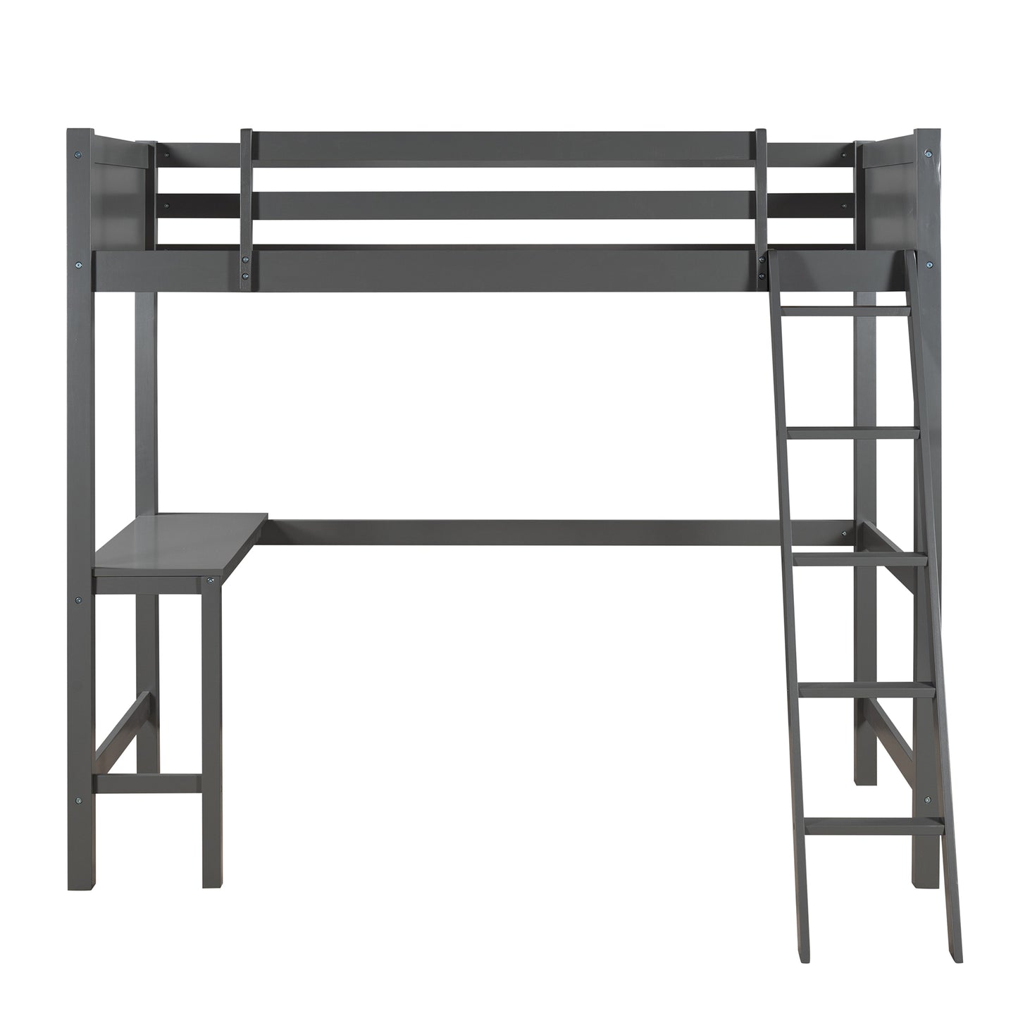 Twin size Loft Bed with Desk and Ladder-Gray