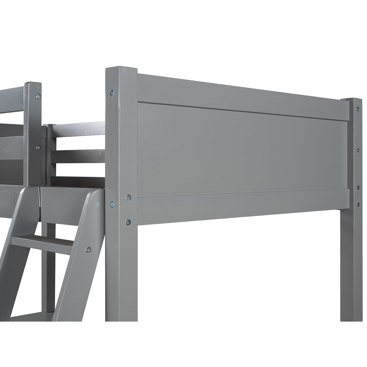 Twin size Loft Bed with Desk and Ladder-Gray