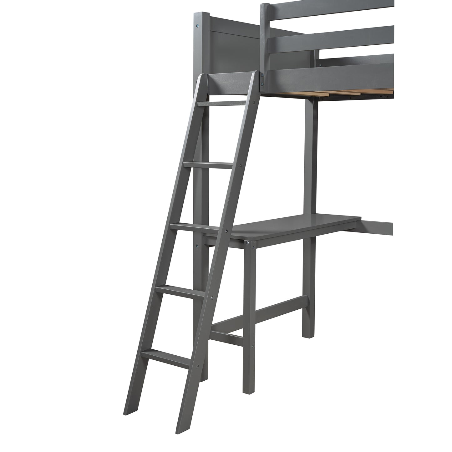 Twin size Loft Bed with Desk and Ladder-Gray