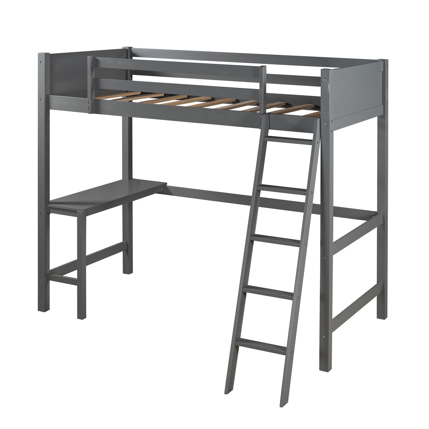 Twin size Loft Bed with Desk and Ladder-Gray