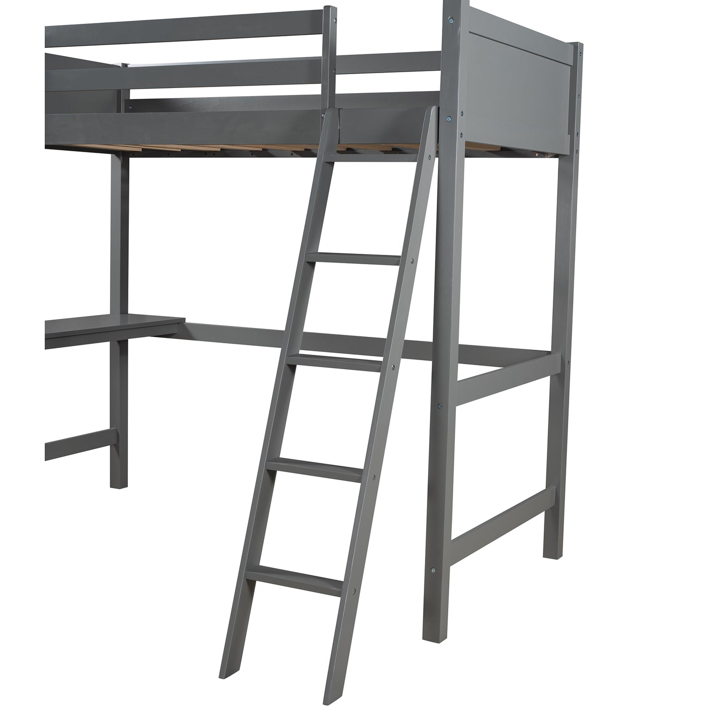 Twin size Loft Bed with Desk and Ladder-Gray