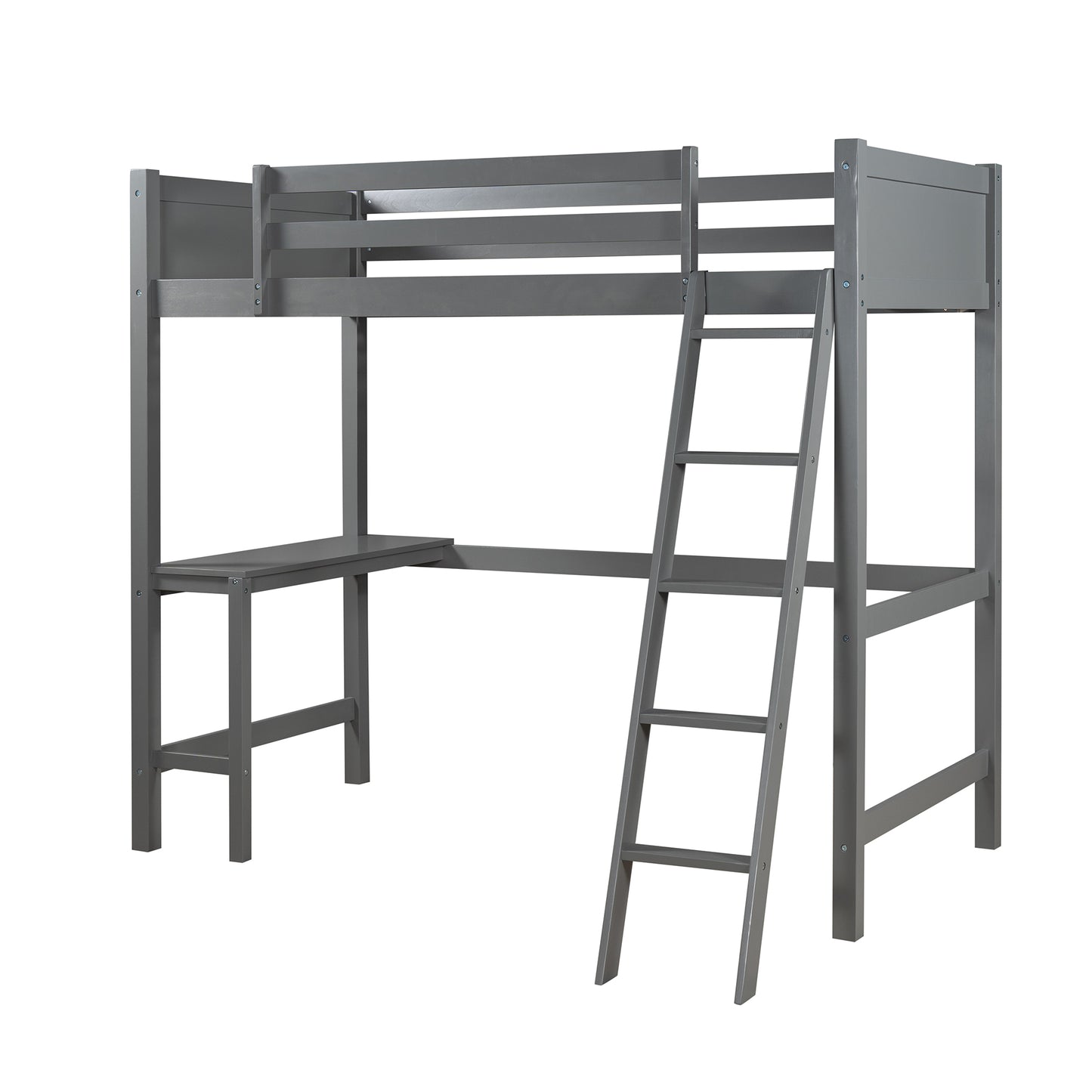 Twin size Loft Bed with Desk and Ladder-Gray