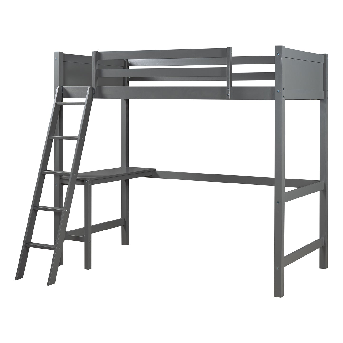 Twin size Loft Bed with Desk and Ladder-Gray