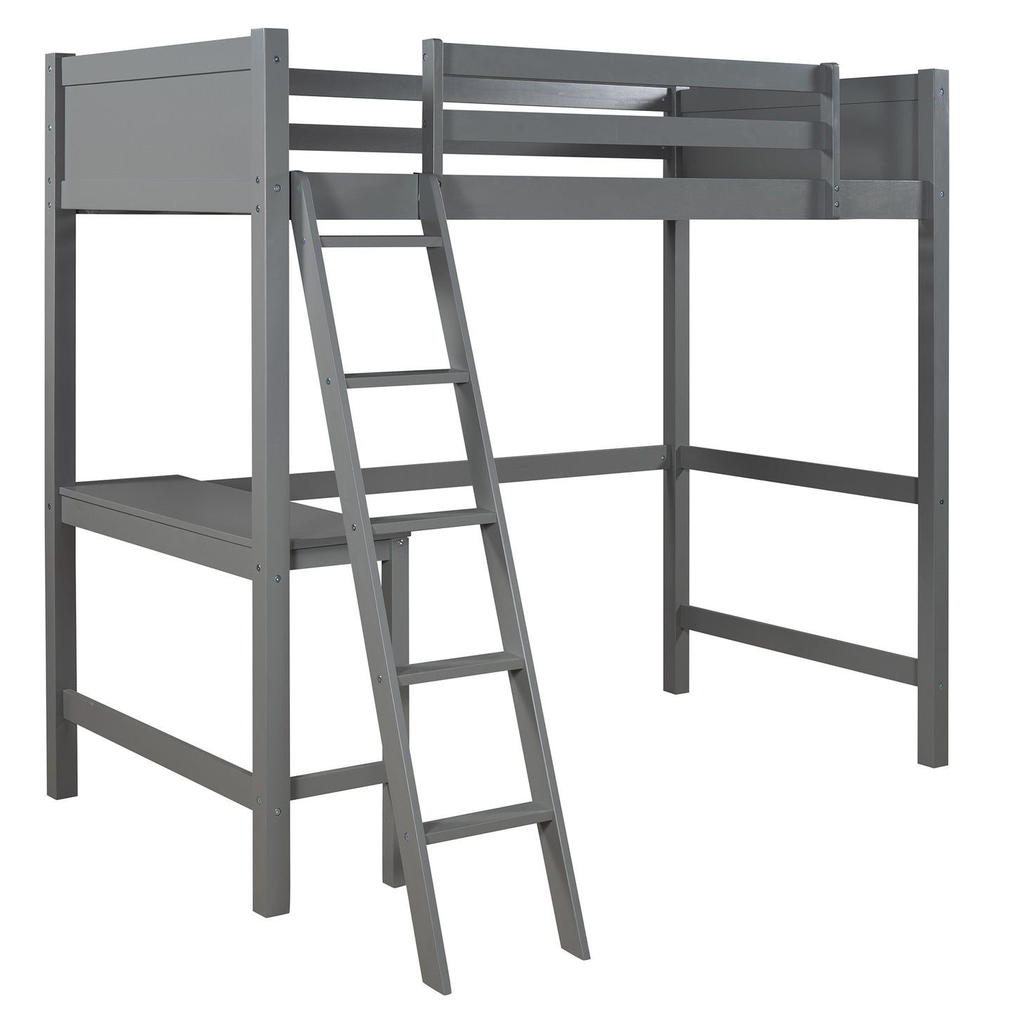 Twin size Loft Bed with Desk and Ladder-Gray