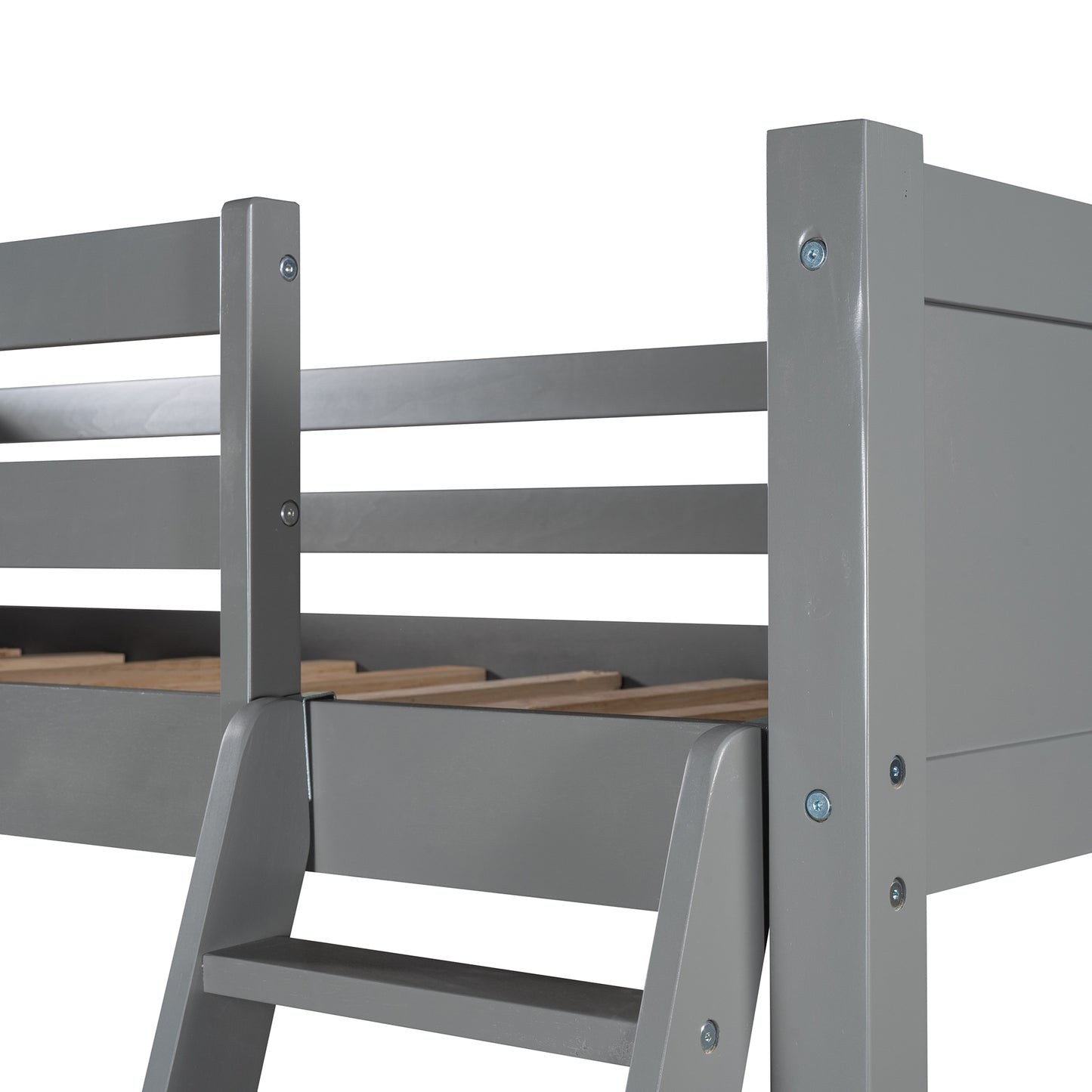 Twin size Loft Bed with Desk and Ladder-Gray