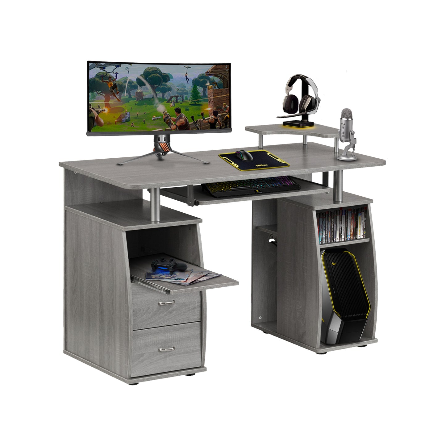 Techni Mobili Complete Computer Workstation Desk With Storage, Grey