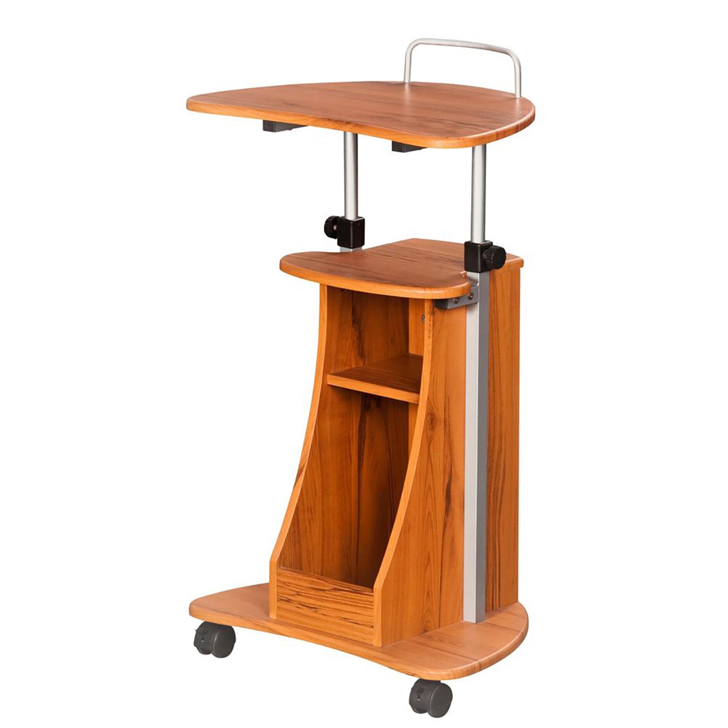 Techni Mobili Sit-to-Stand Rolling Adjustable Height Laptop Cart With Storage, Woodgrain