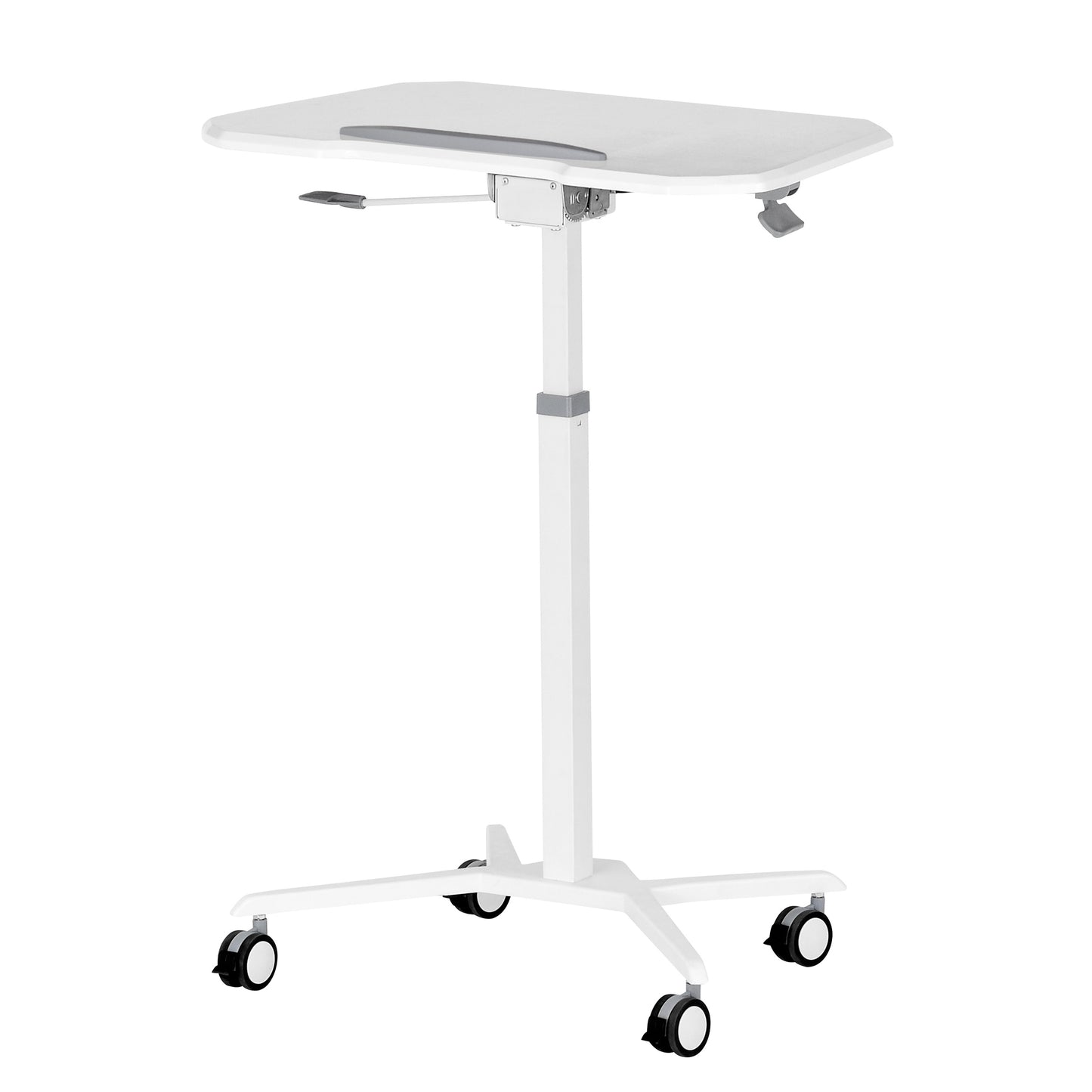 Techni Mobili White Sit to Stand Mobile Laptop Computer Stand with Height Adjustable and Tiltable Tabletop