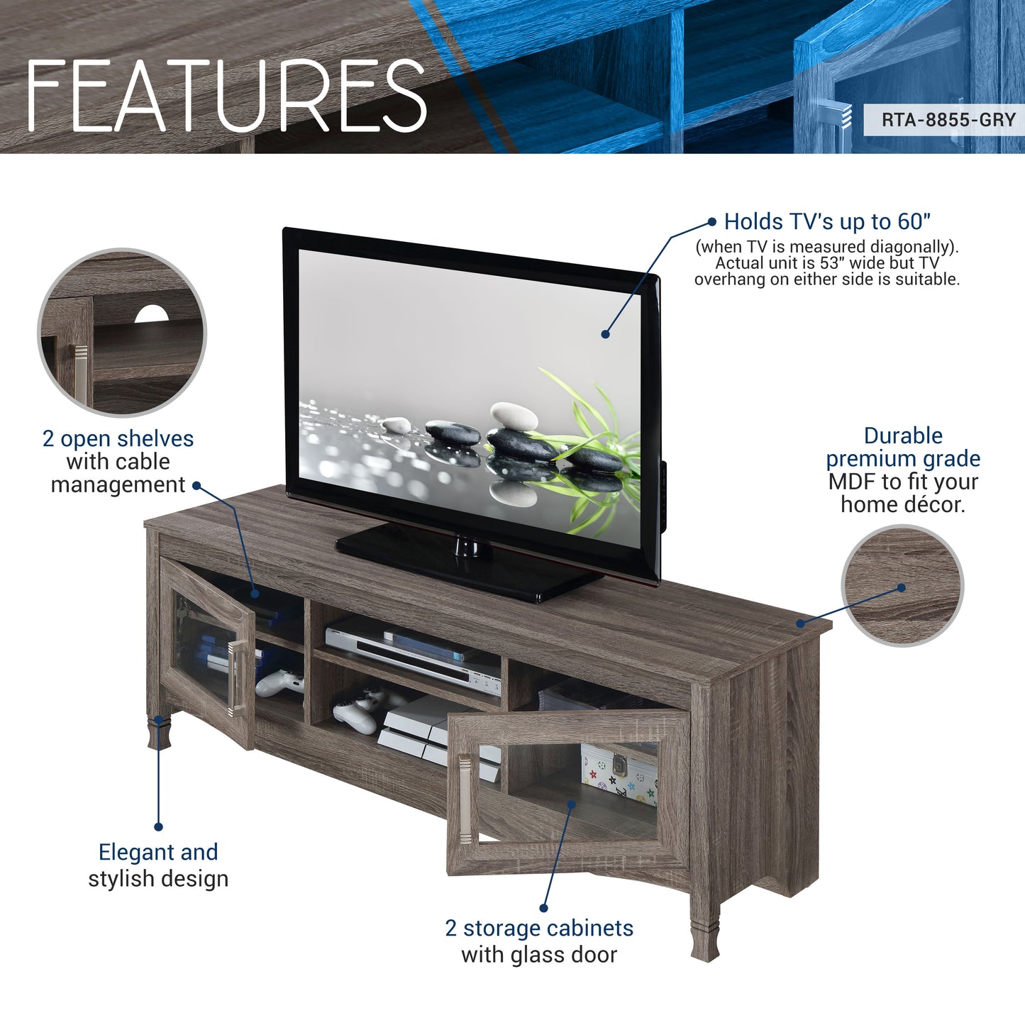 Techni Mobili Grey Driftwood TV Stand