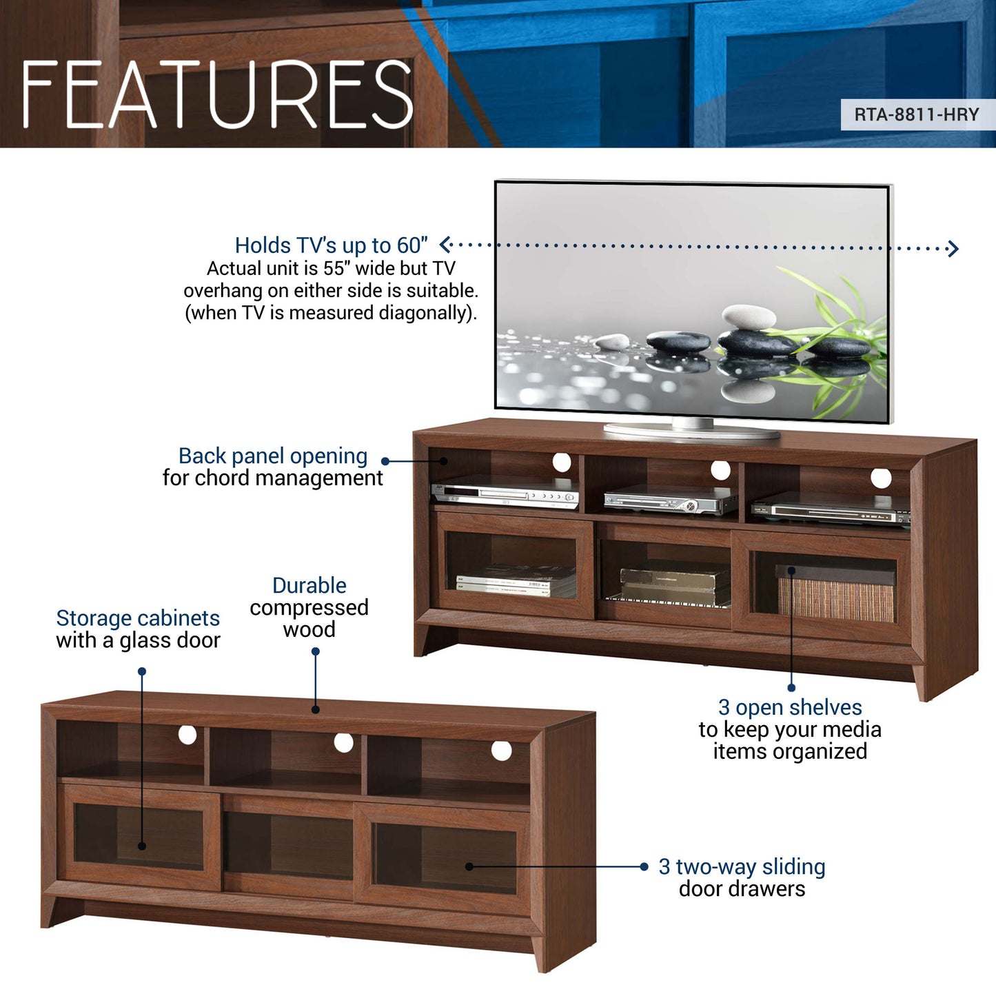 Techni Mobili Modern TV Stand with Storage for TVs Up To , Hickory