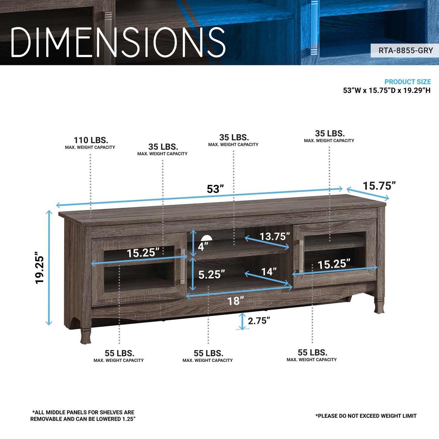 Techni Mobili Grey Driftwood TV Stand