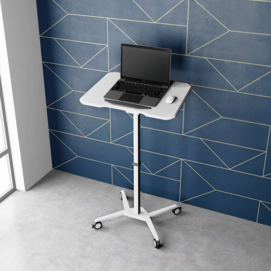 Techni Mobili White Sit to Stand Mobile Laptop Computer Stand with Height Adjustable and Tiltable Tabletop