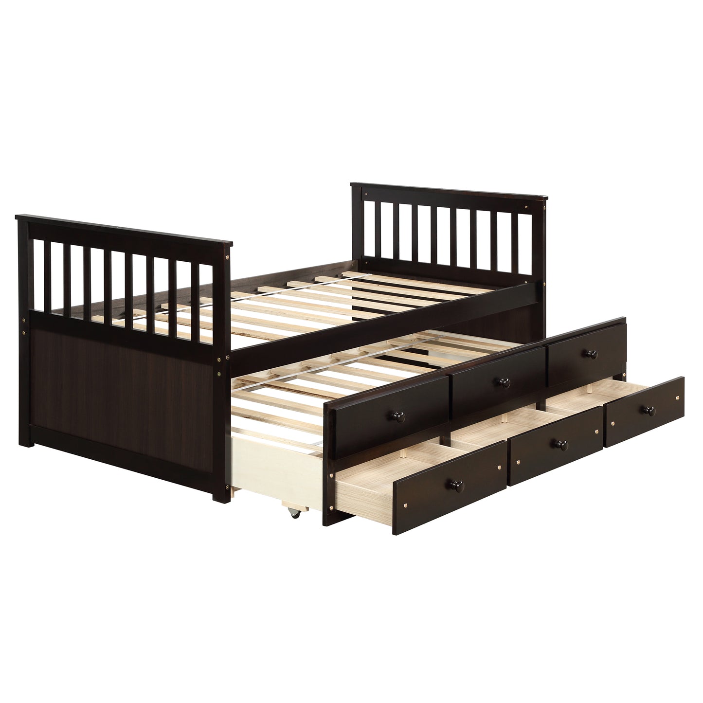 Captain's Bed Twin Daybed with Trundle Bed and Storage Drawers, Espresso