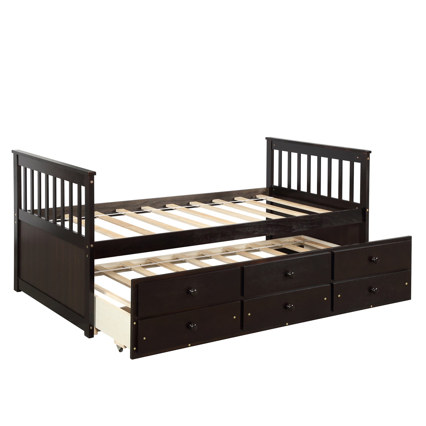 Captain's Bed Twin Daybed with Trundle Bed and Storage Drawers, Espresso