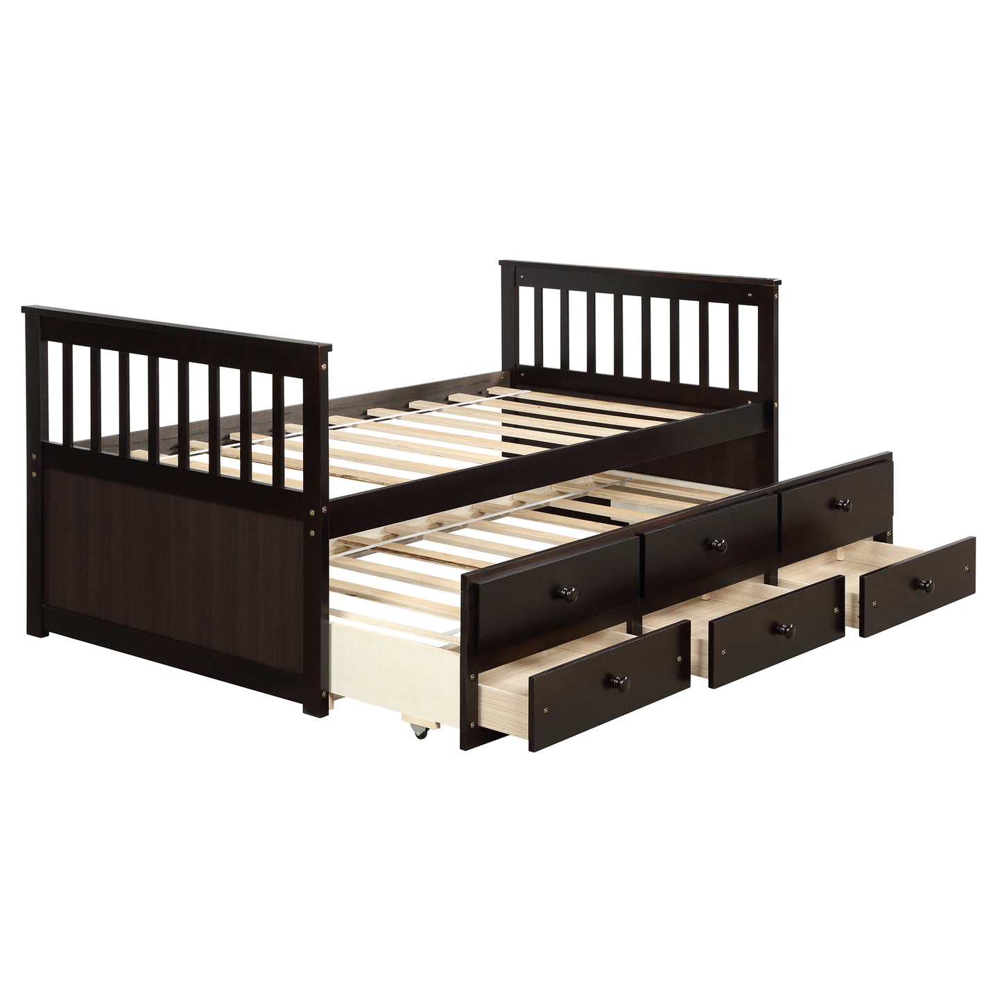 Captain's Bed Twin Daybed with Trundle Bed and Storage Drawers, Espresso