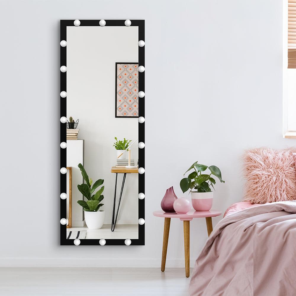 Modern Wall standing Bedroom Hotel Full Length Whole Body Dressing Hollywood Vanity Mirror With Lights Black