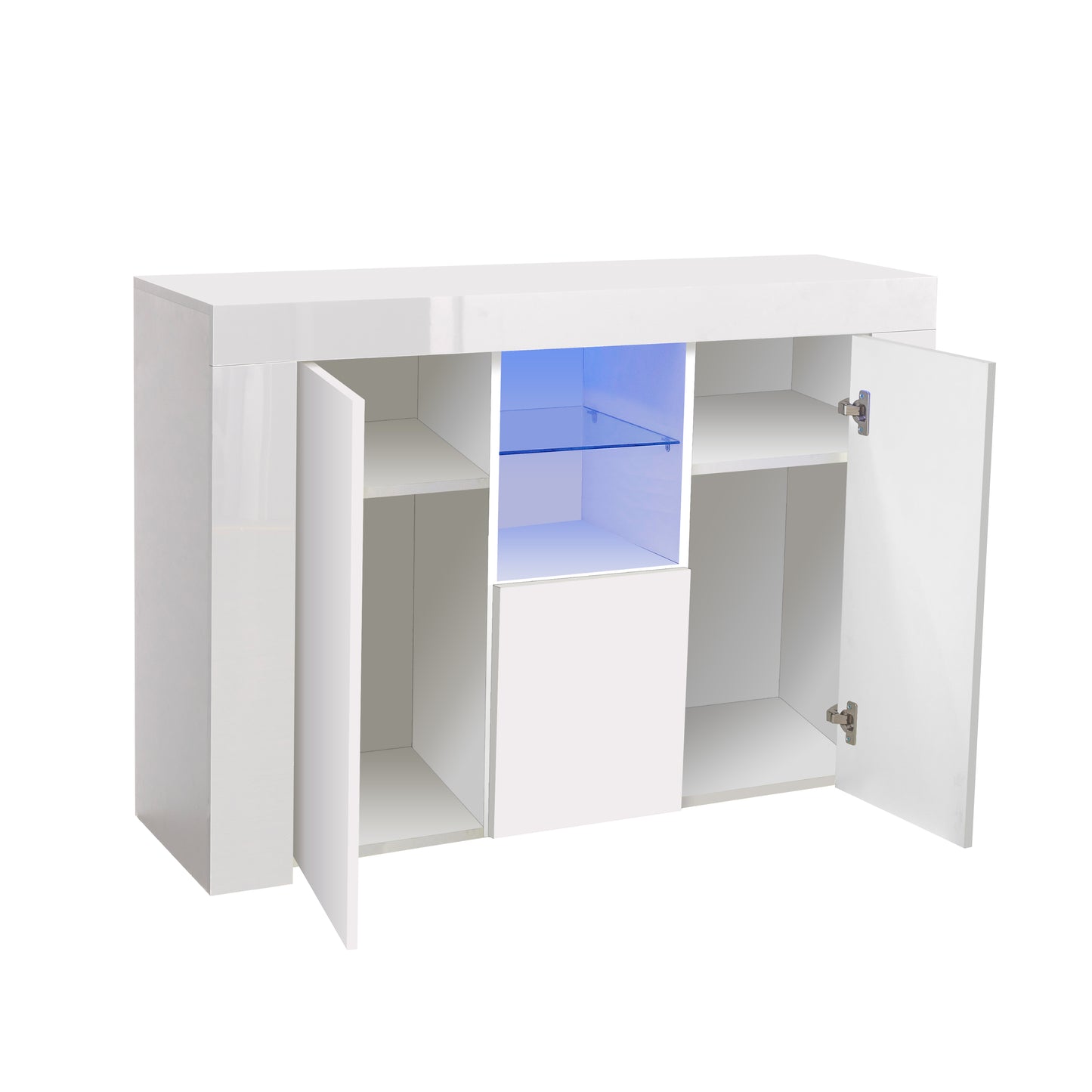 Kitchen Sideboard Cupboard with LED Light, White High Gloss Dining Room Buffet Storage Cabinet Hallway Living Room TV Stand Unit Display Cabinet with Drawer and 2 Doors