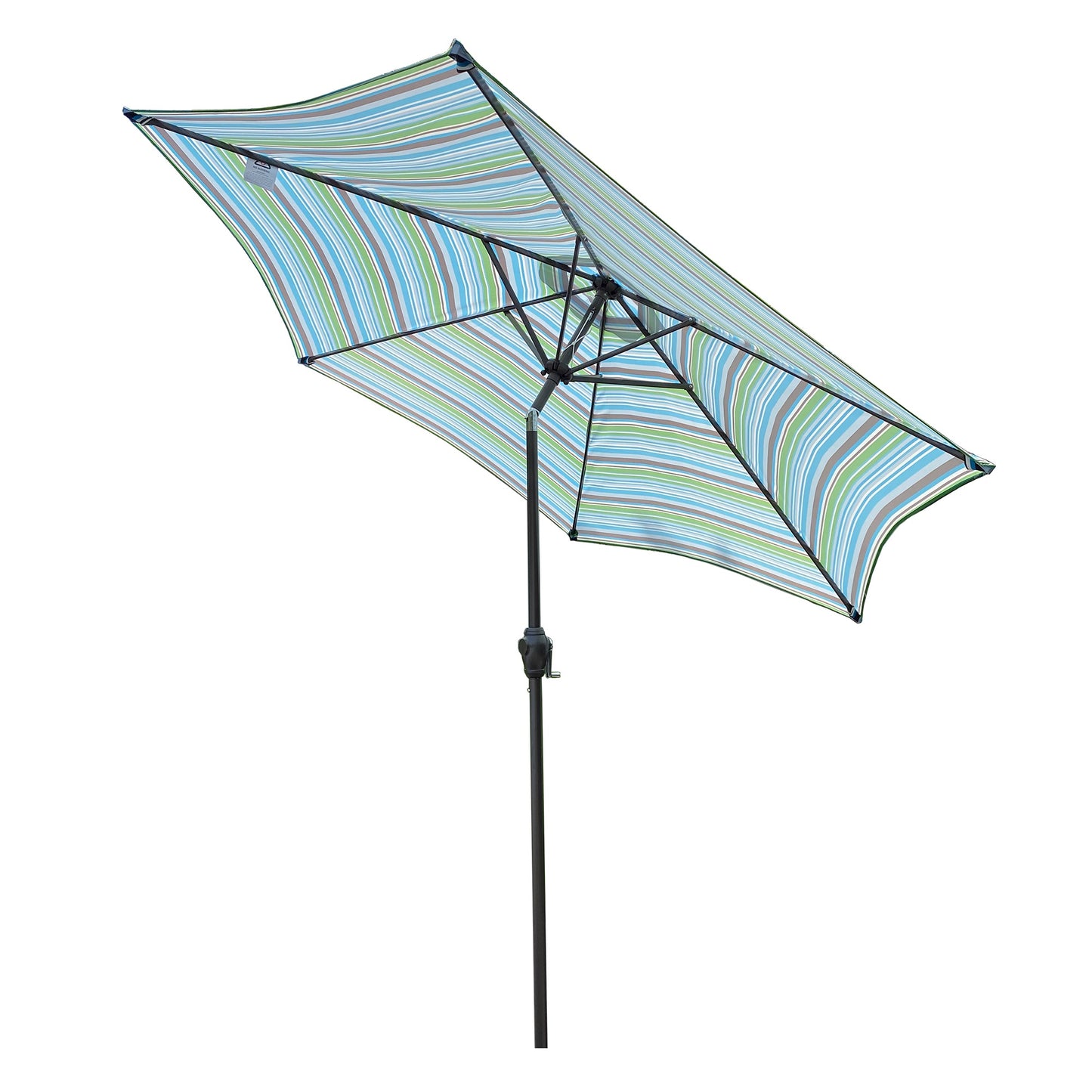 Outdoor Patio 9-Feet Market Table Umbrella with Push Button Tilt and Crank, Blue Stripes[Umbrella Base is not Included]