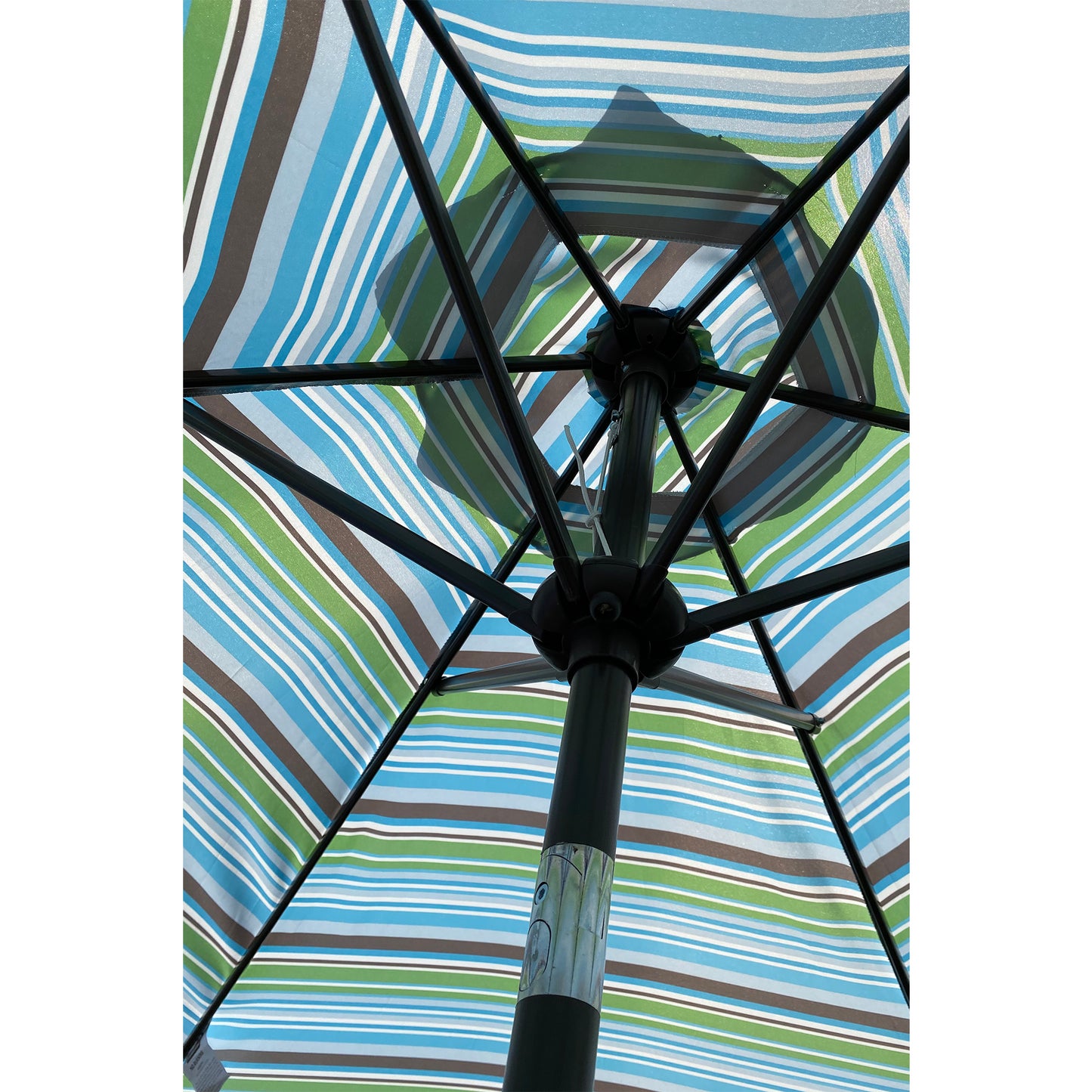 Outdoor Patio 9-Feet Market Table Umbrella with Push Button Tilt and Crank, Blue Stripes[Umbrella Base is not Included]