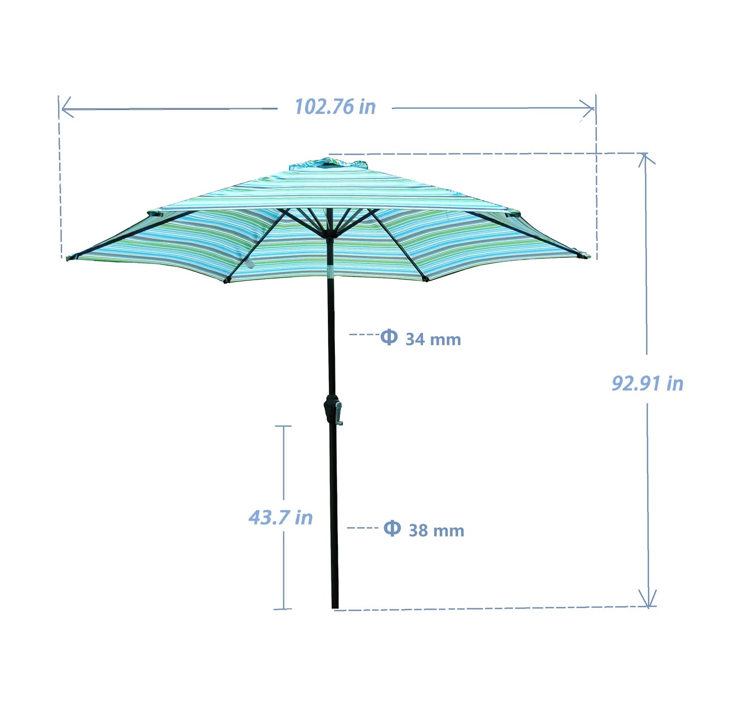 Outdoor Patio 9-Feet Market Table Umbrella with Push Button Tilt and Crank, Blue Stripes[Umbrella Base is not Included]