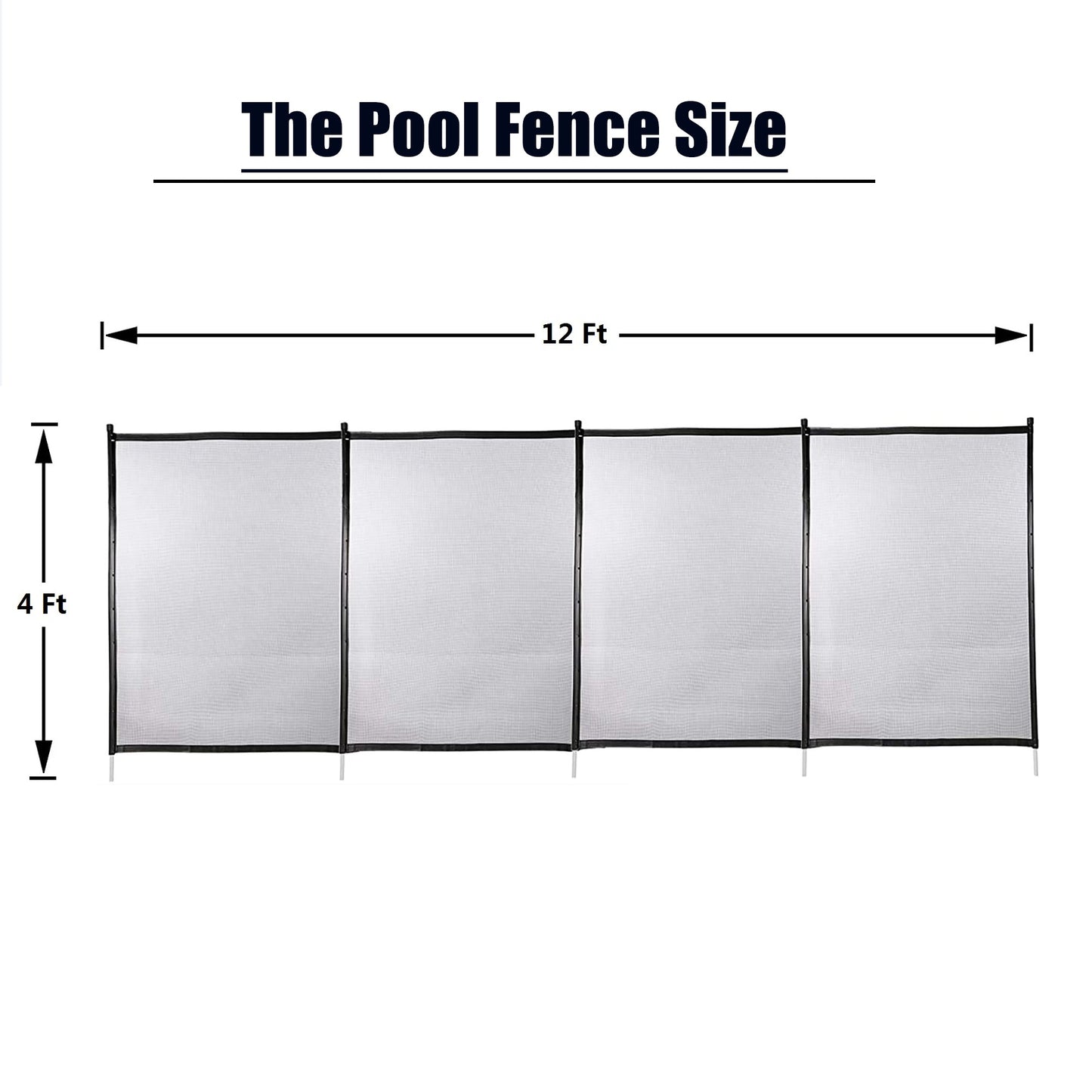 4x12 Ft Outdoor Pool Fence With Section Kit,Removable Mesh Barrier,For Inground Pools,Garden And Patio,Black