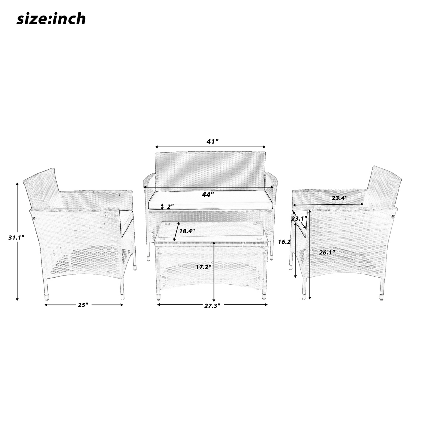 U_Style 4 Piece Rattan Sofa Seating Group with Cushions