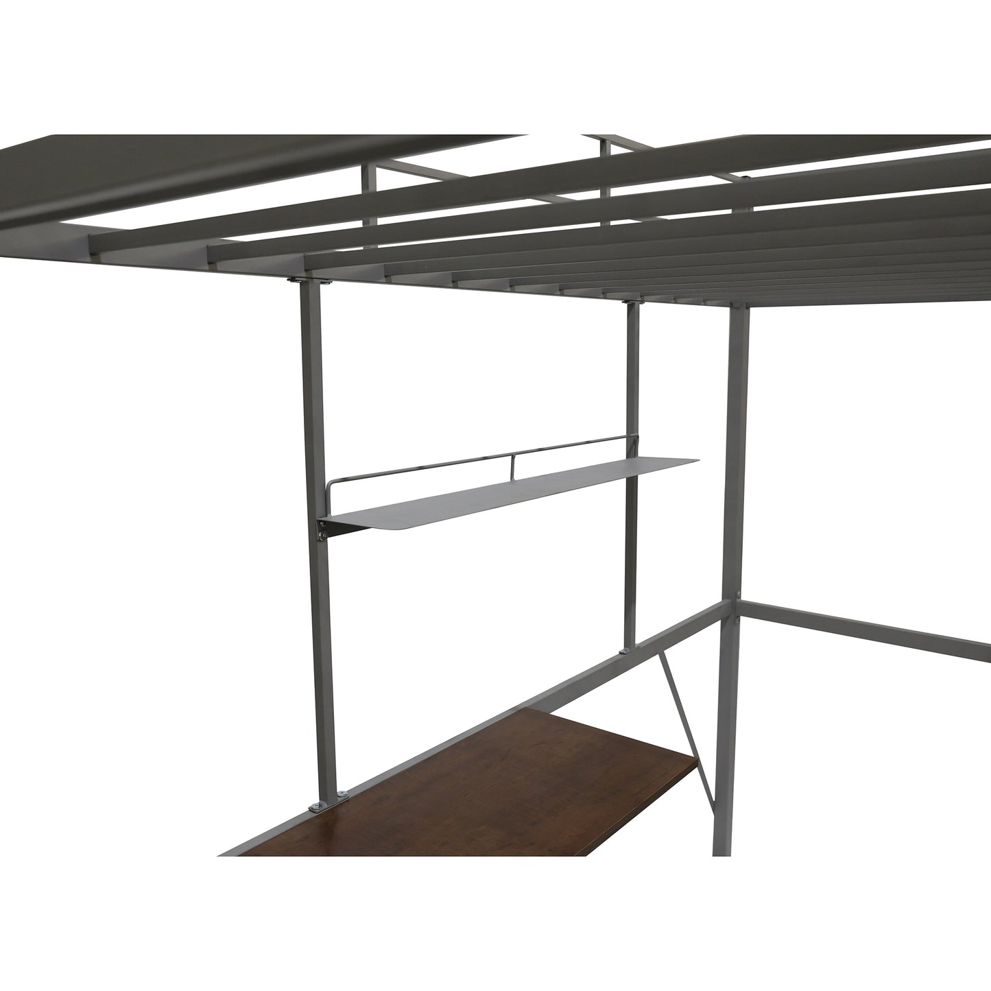 Metal Twin Loft Bed with Desk and Shelf, Twin Size High Loft Bed ( Gray）