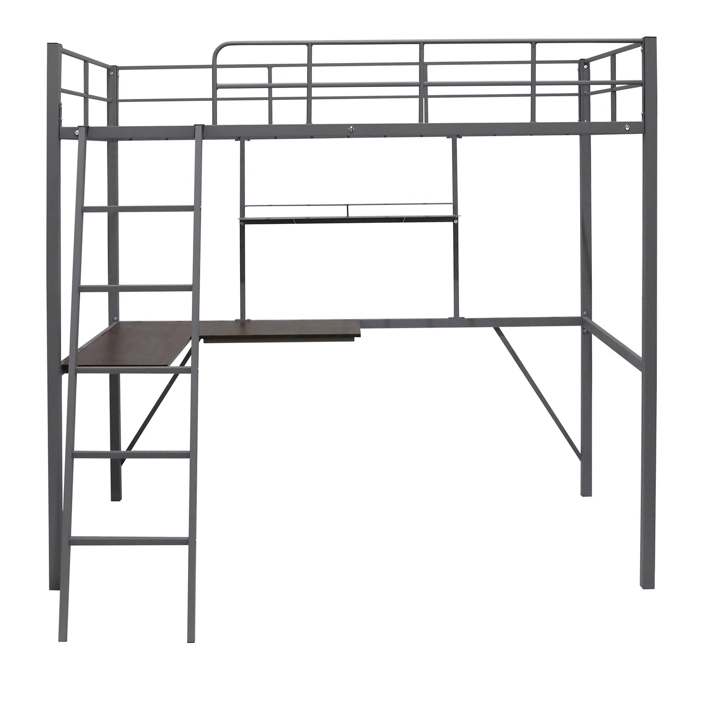 Metal Twin Loft Bed with Desk and Shelf, Twin Size High Loft Bed ( Gray）